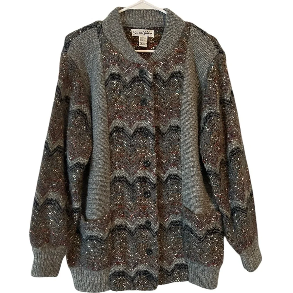 Susan Ashley Vintage Wool Blend Button‎ Up Cardigan Sweater Gray Grandpa Style M